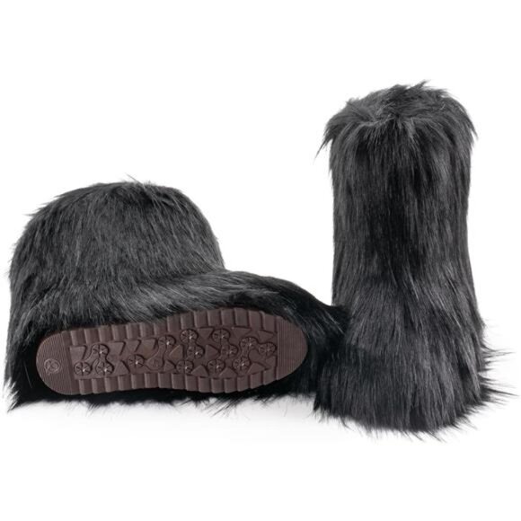 Women's Faux Fur Boot Furry Fluffy Round Toe Suede Snow Winter Women Boots Plush - Picture 4 of 6